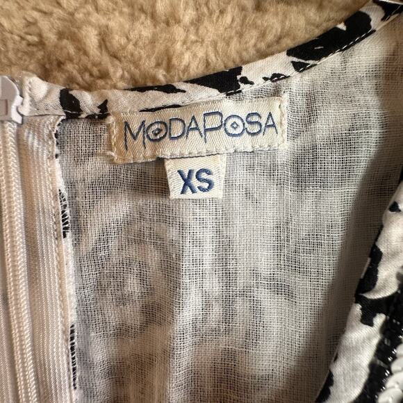 ModaPosa Womens XS Black White Floral Sleeveless Swing Dress Lace Up Back Lined - Picture 6 of 16